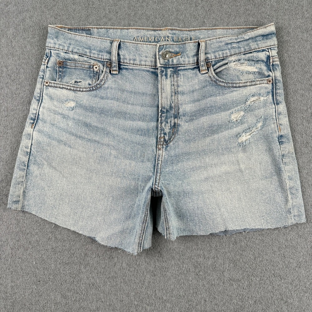 American Eagle Denim Shorts Womens 10 Blue Super High Rise Cut off Distressed